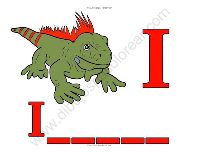 Iguana letra I abecedario dibujo a color y para colorear